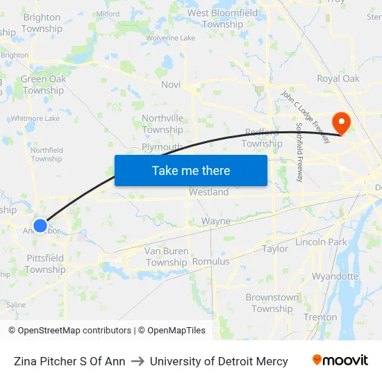 Zina Pitcher S Of Ann to University of Detroit Mercy map