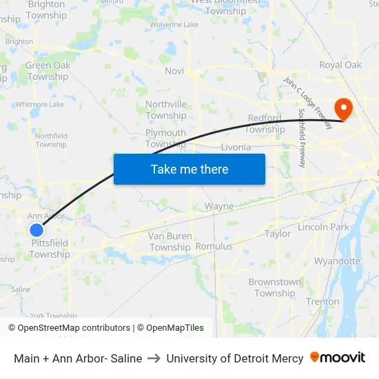 Main + Ann Arbor- Saline to University of Detroit Mercy map