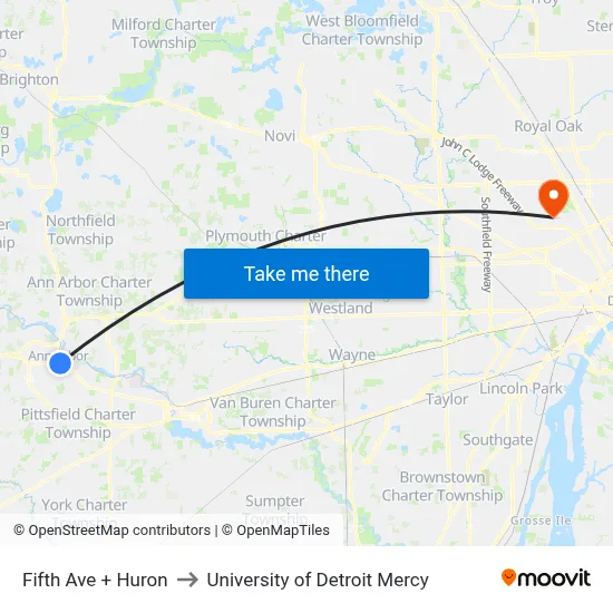Fifth Ave + Huron to University of Detroit Mercy map