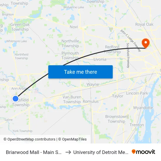 Briarwood Mall - Main Stop to University of Detroit Mercy map