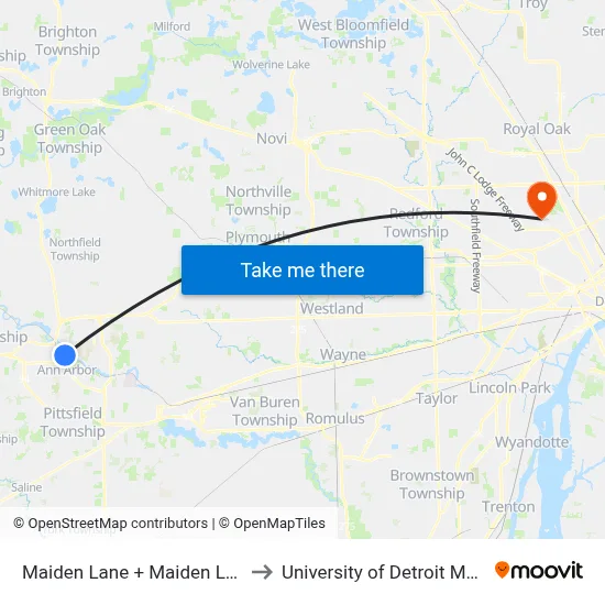 Maiden Lane + Maiden Ln Ct to University of Detroit Mercy map