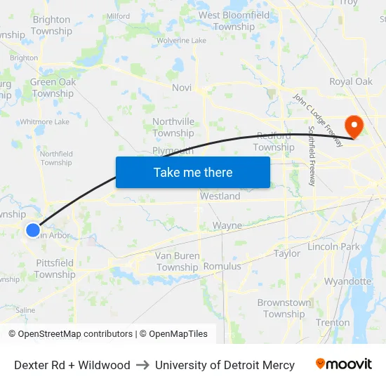 Dexter Rd + Wildwood to University of Detroit Mercy map