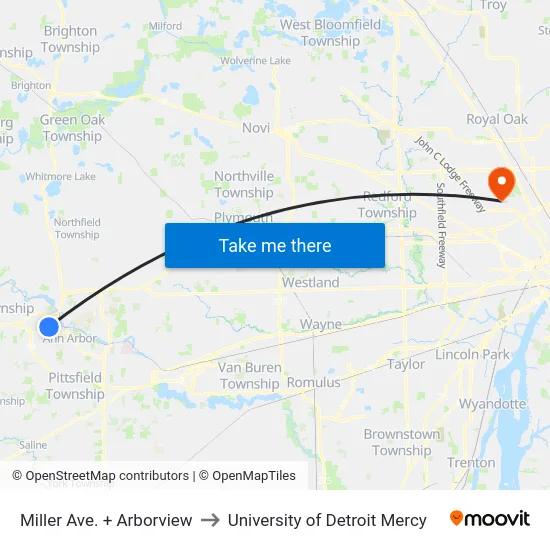 Miller Ave. + Arborview to University of Detroit Mercy map