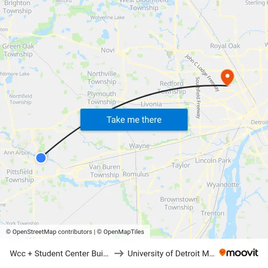 Wcc + Student Center Building to University of Detroit Mercy map