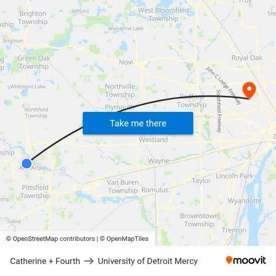 Catherine + Fourth to University of Detroit Mercy map