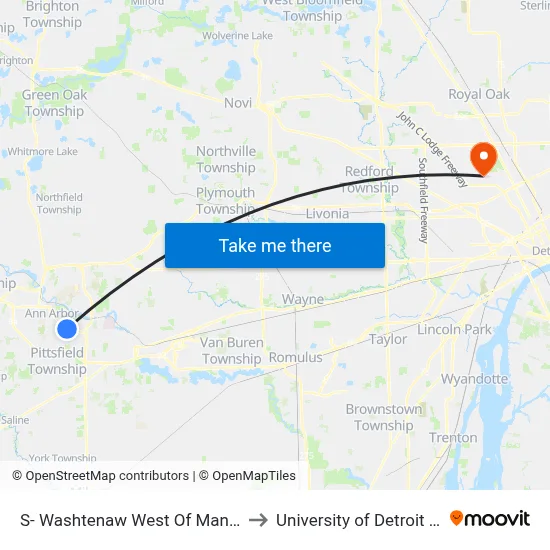 S- Washtenaw West Of Manchester to University of Detroit Mercy map
