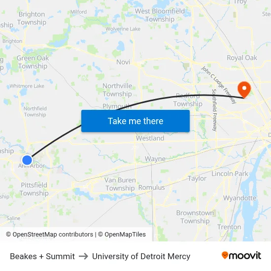 Beakes + Summit to University of Detroit Mercy map