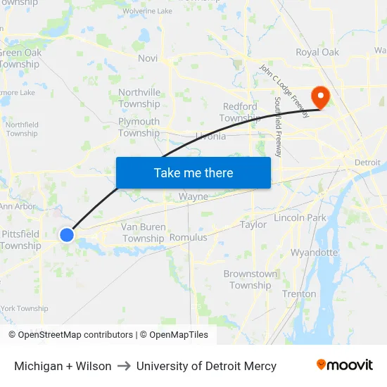 Michigan + Wilson to University of Detroit Mercy map