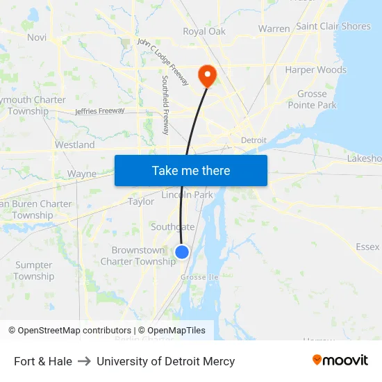 Fort & Hale to University of Detroit Mercy map