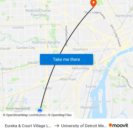 Eureka & Court Village Lane to University of Detroit Mercy map