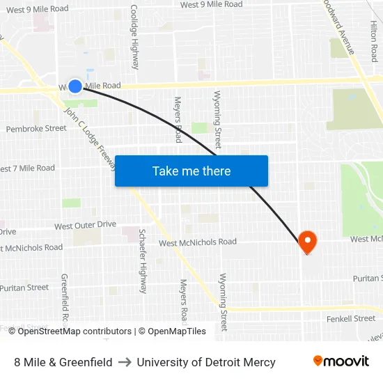 8 Mile & Greenfield to University of Detroit Mercy map