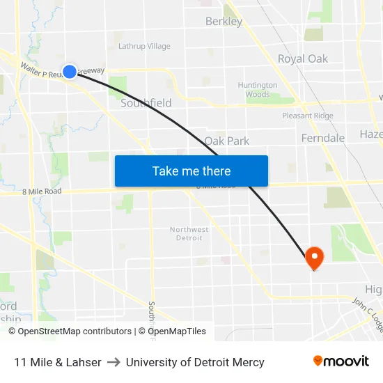 11 Mile & Lahser to University of Detroit Mercy map