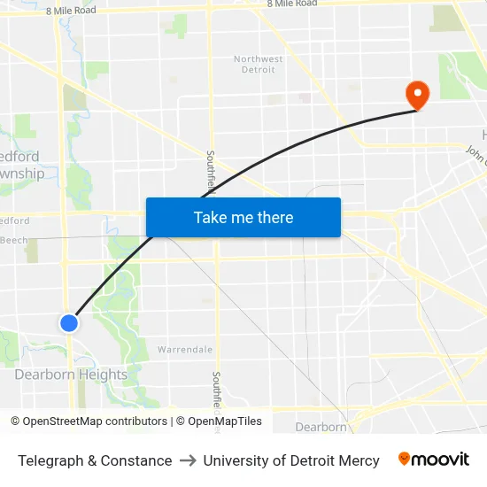 Telegraph & Constance to University of Detroit Mercy map