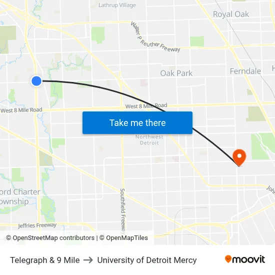 Telegraph & 9 Mile to University of Detroit Mercy map