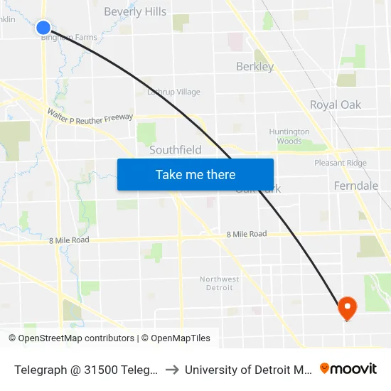 Telegraph @ 31500 Telegraph to University of Detroit Mercy map
