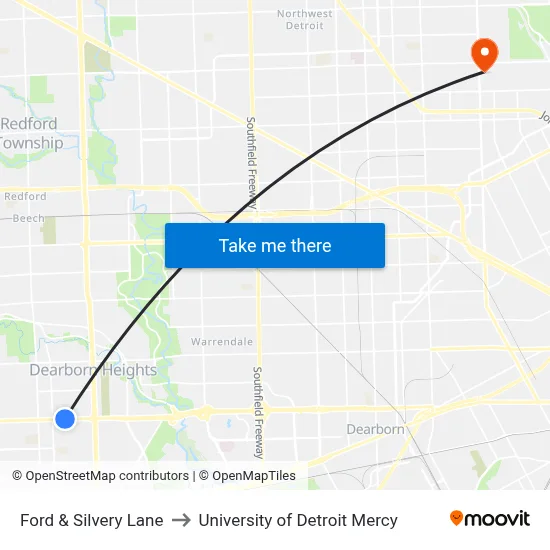 Ford & Silvery Lane to University of Detroit Mercy map