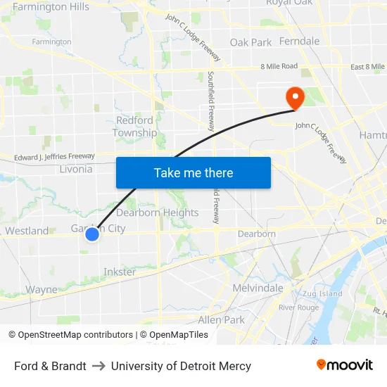 Ford & Brandt to University of Detroit Mercy map