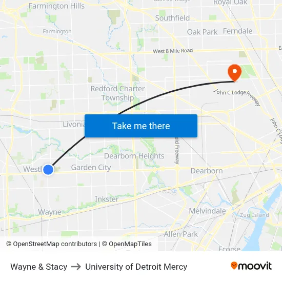 Wayne & Stacy to University of Detroit Mercy map