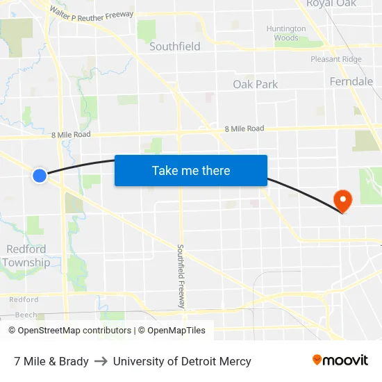7 Mile & Brady to University of Detroit Mercy map