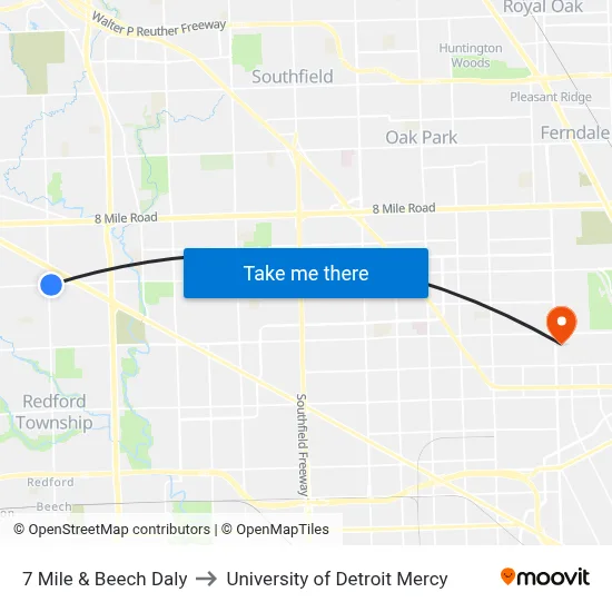 7 Mile & Beech Daly to University of Detroit Mercy map