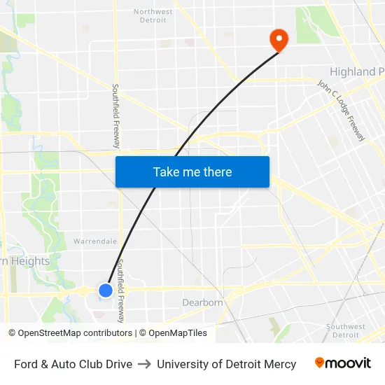 Ford & Auto Club Drive to University of Detroit Mercy map