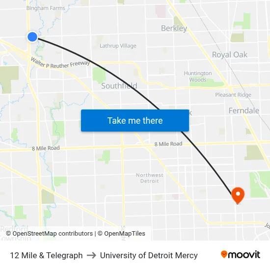 12 Mile & Telegraph to University of Detroit Mercy map