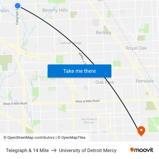 Telegraph & 14 Mile to University of Detroit Mercy map
