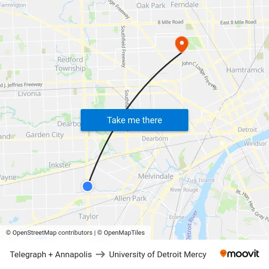 Telegraph & Annapolis to University of Detroit Mercy map