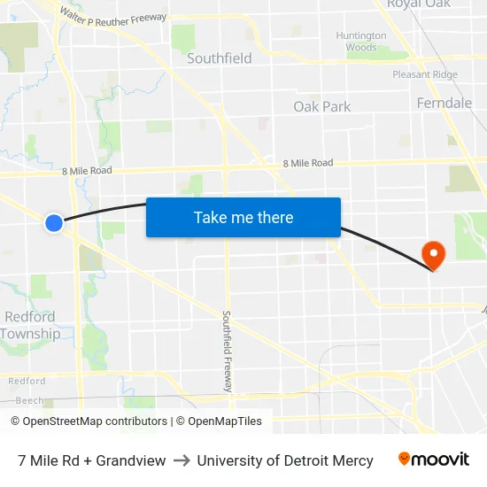 7 Mile & Grandview to University of Detroit Mercy map