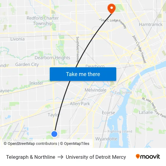 Telegraph & Northline to University of Detroit Mercy map
