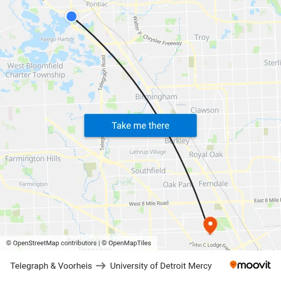 Telegraph & Voorheis to University of Detroit Mercy map