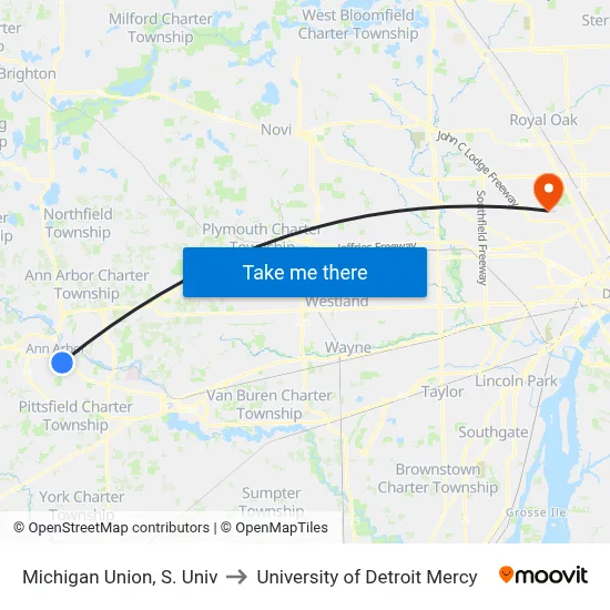Michigan Union, S. Univ to University of Detroit Mercy map