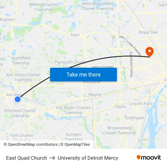 East Quad  Church to University of Detroit Mercy map