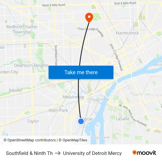 Southfield & Ninth Th to University of Detroit Mercy map
