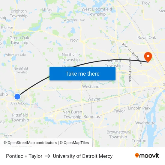 Pontiac + Taylor to University of Detroit Mercy map