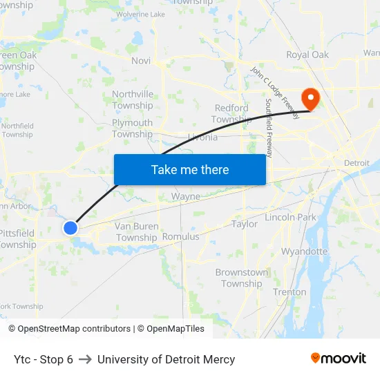 Ytc - Stop 6 to University of Detroit Mercy map