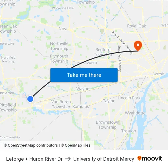 Leforge + Huron River Dr to University of Detroit Mercy map