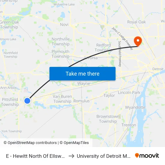 E - Hewitt North Of Ellsworth to University of Detroit Mercy map