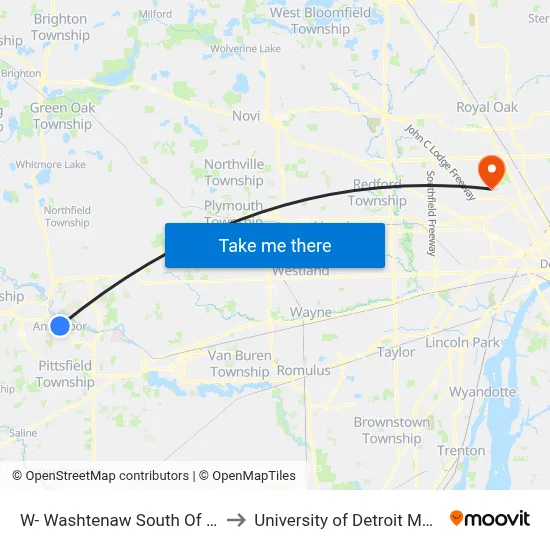 W- Washtenaw South Of S U to University of Detroit Mercy map