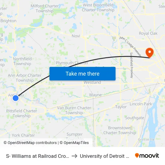 S- Williams at Railroad Crossing to University of Detroit Mercy map