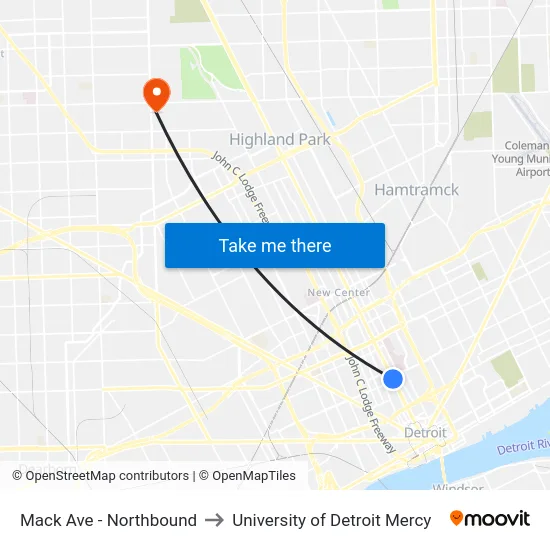 Mack Ave - Northbound to University of Detroit Mercy map