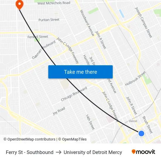 Ferry St - Southbound to University of Detroit Mercy map