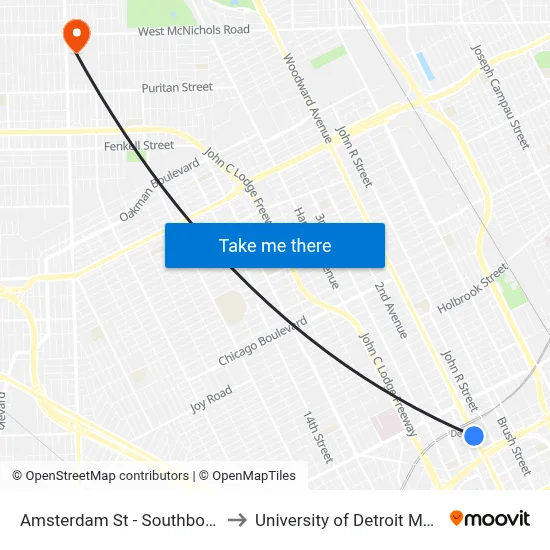 Amsterdam St - Southbound to University of Detroit Mercy map