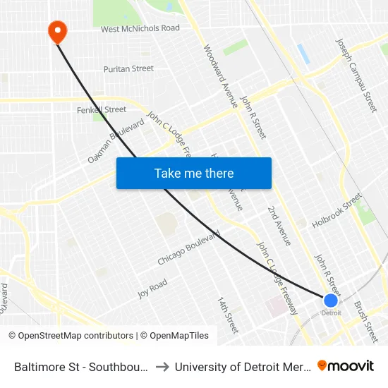 Baltimore St - Southbound to University of Detroit Mercy map