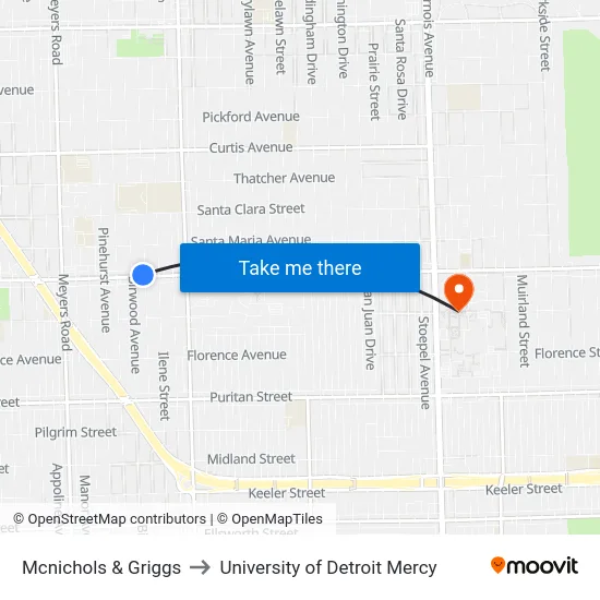 Mcnichols & Griggs to University of Detroit Mercy map