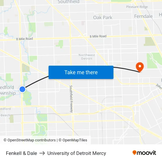 Fenkell & Dale to University of Detroit Mercy map