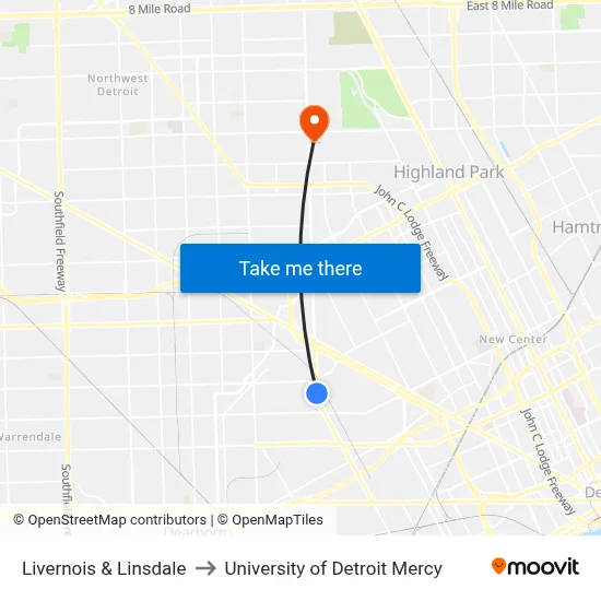 Livernois & Linsdale to University of Detroit Mercy map