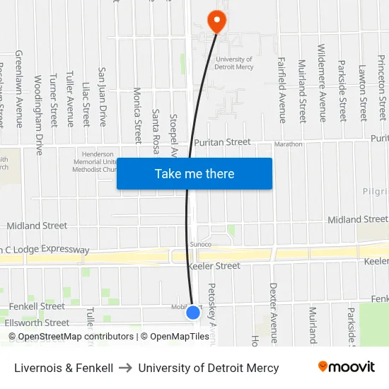 Livernois & Fenkell to University of Detroit Mercy map