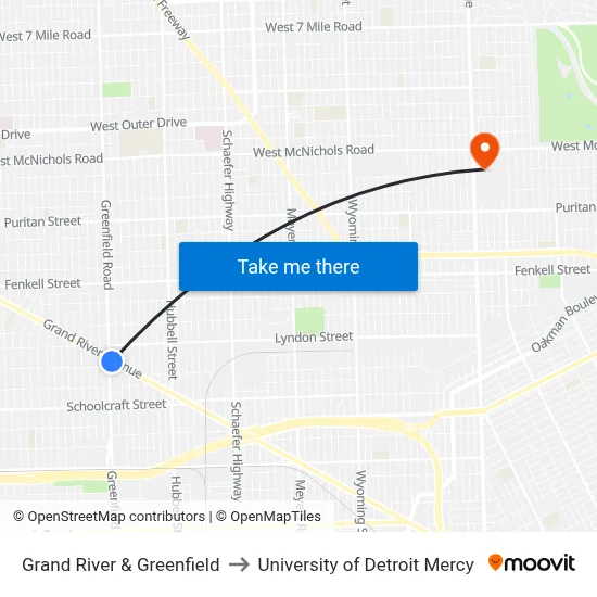 Grand River & Greenfield to University of Detroit Mercy map