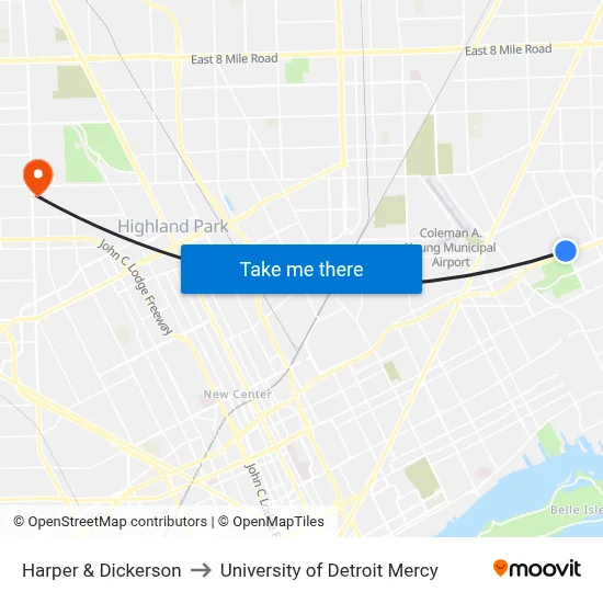 Harper & Dickerson to University of Detroit Mercy map